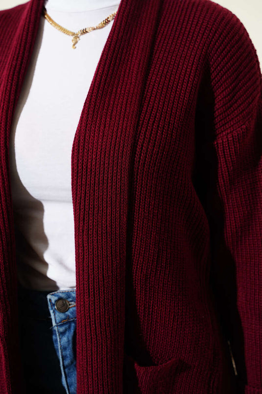 Gilet En Maille Bordeaux À Col Châle