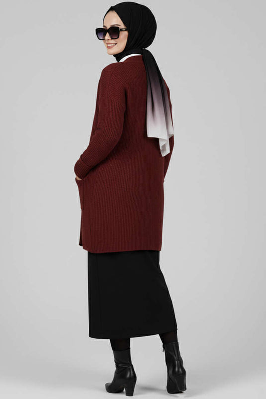 Shawl Collar Rice Stitch Cardigan Burgundy