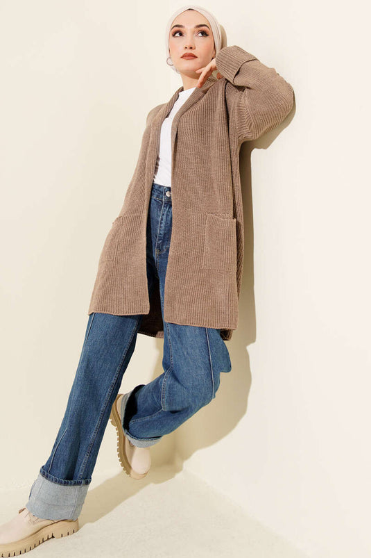 كارديجان بياقة شال وتطريز أرز، لون برونزي