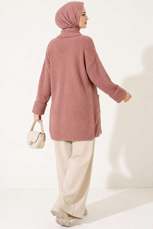 Strickjacke Mit Shawl-Kragen Und Perlen, Rosa Staub