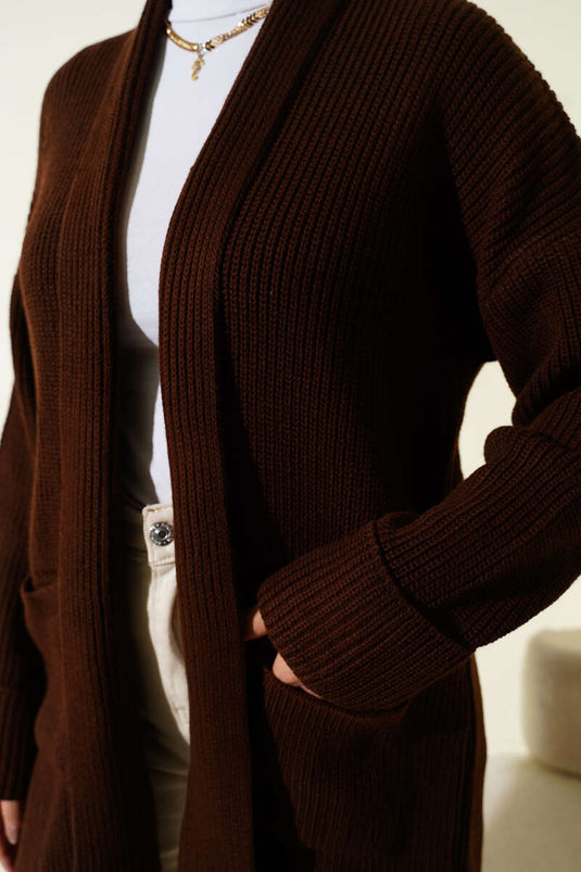 Gilet En Maille À Col Châle Marron