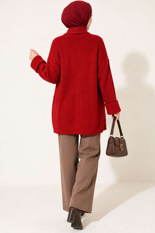 Chaqueta De Punto Roja Con Cuello Chal