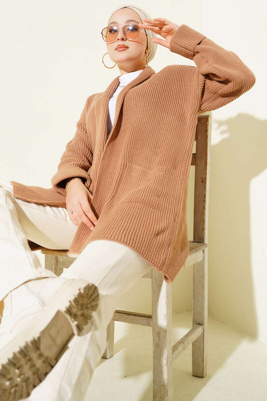 Cardigan in maglia di ottone con collo a scialle Latte