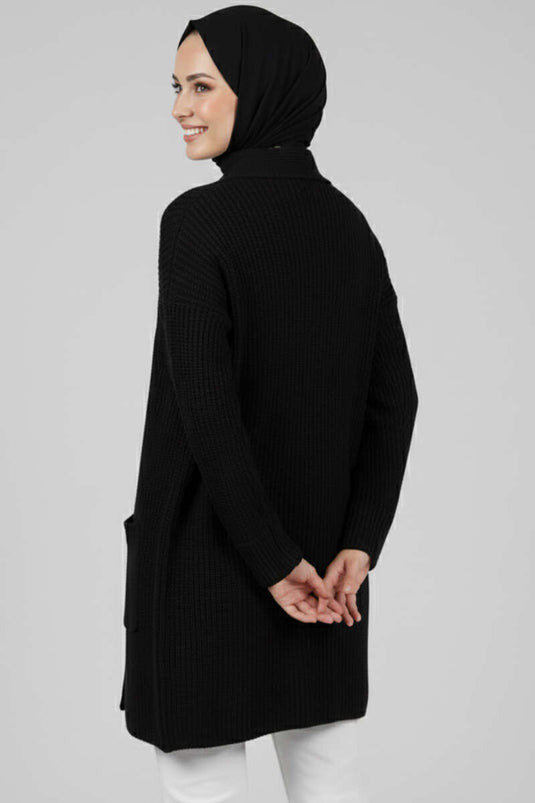 Shawl Collar Rice Stitch Cardigan Black