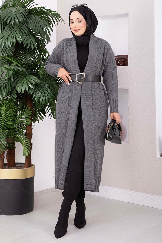 Gilet En Maille Long À Col Châle En Anthracite