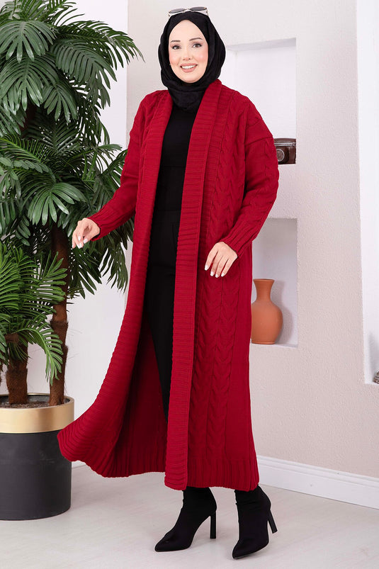Chaqueta Larga De Punto Con Cuello Chal Roja
