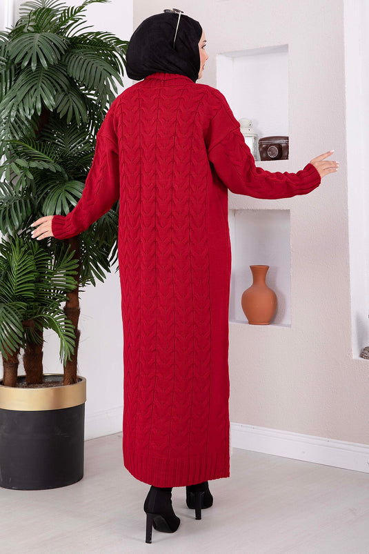 Chaqueta Larga De Punto Con Cuello Chal Roja