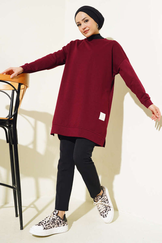 تونيك مطرز كاجوال باللون العنابي