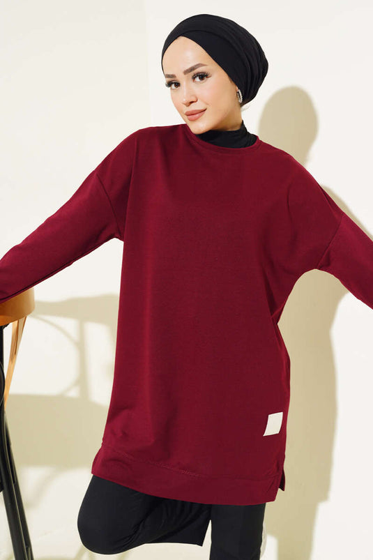 Tunique décontractée brodée bordeaux