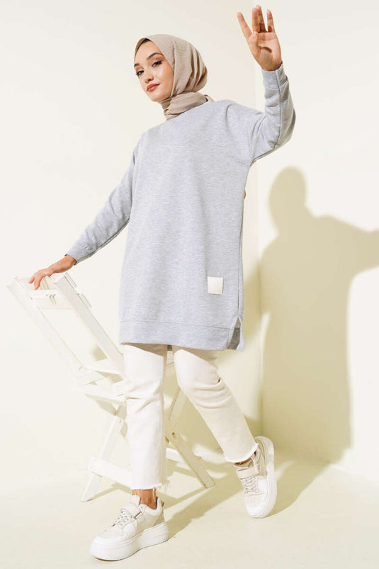 Casual Embroidered Tunic Gray