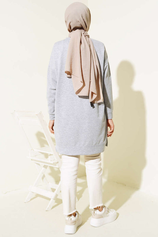 Casual Embroidered Tunic Gray