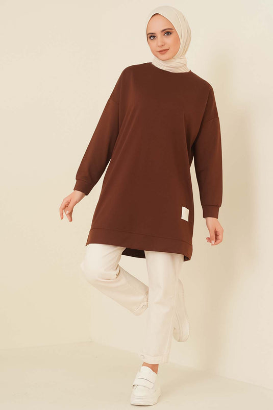 Tunique brodée décontractée marron