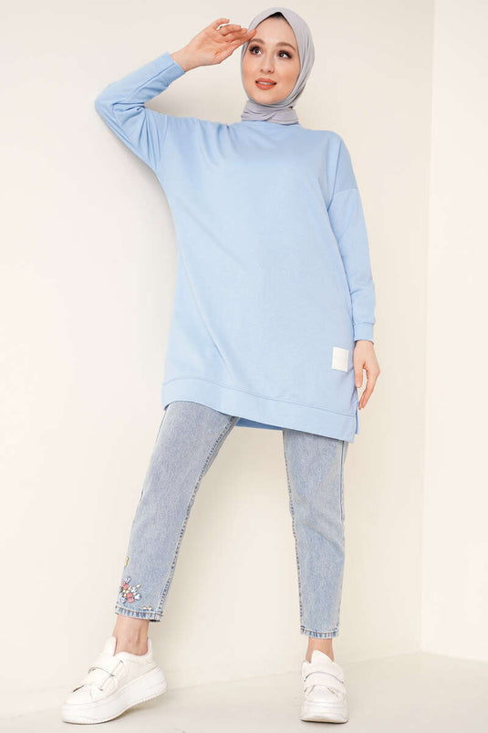 Tunique brodée décontractée bleue