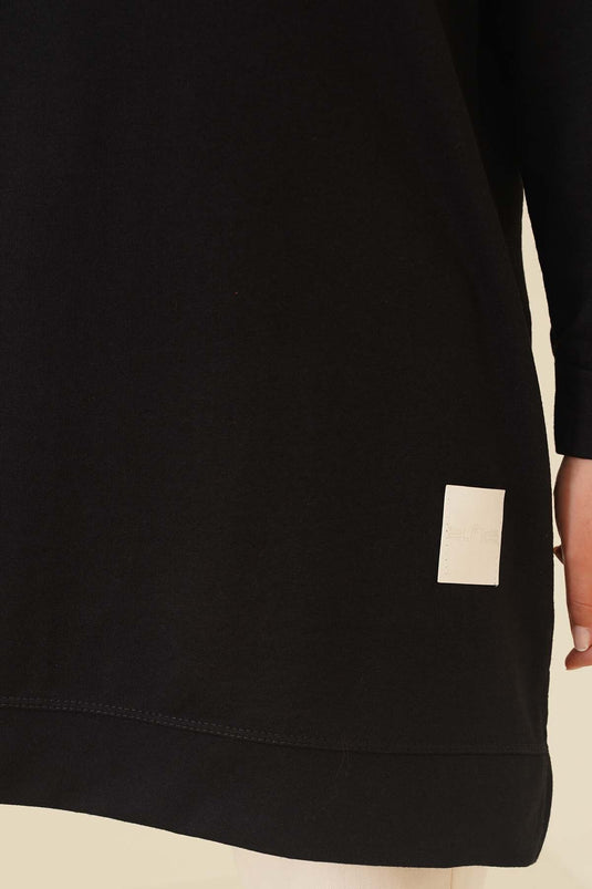 Tunique Brodée Décontractée Noir