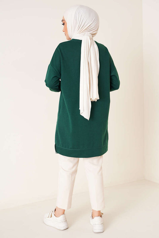 Tunique brodée décontractée vert émeraude