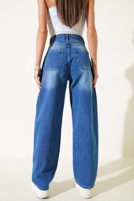 Jean ample décontracté bleu moyen
