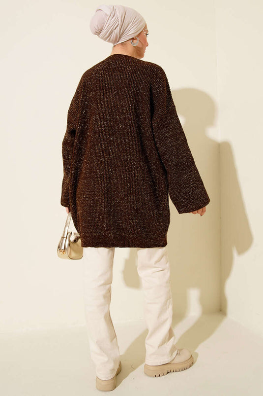 تونيك بني فضفاض بياقة دائرية مزين بالترتر