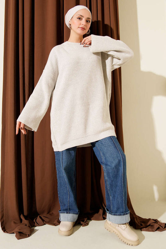 تونيك محبوك لامع فضفاض بياقة دائرية