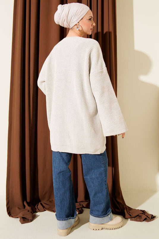 تونيك محبوك لامع فضفاض بياقة دائرية