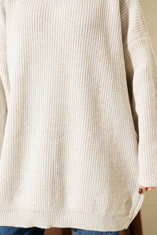 تونيك محبوك لامع فضفاض بياقة دائرية