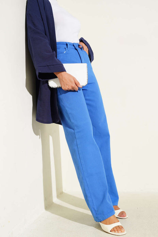 Salaş Boru Paça Kot Pantolon Saks