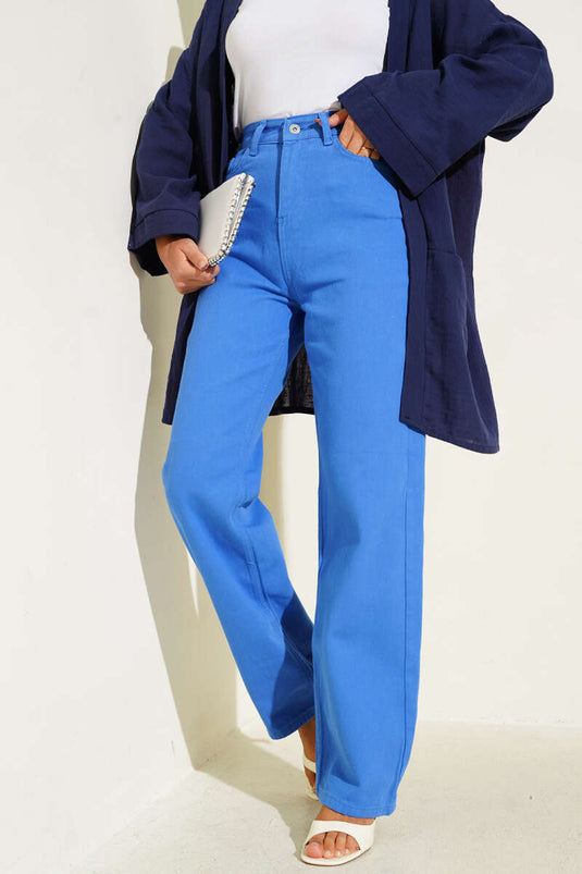 Salaş Boru Paça Kot Pantolon Saks