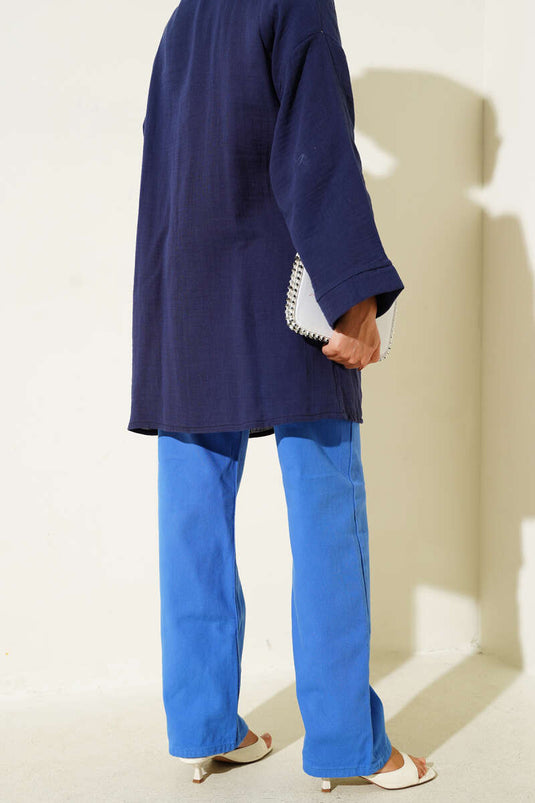 Salaş Boru Paça Kot Pantolon Saks