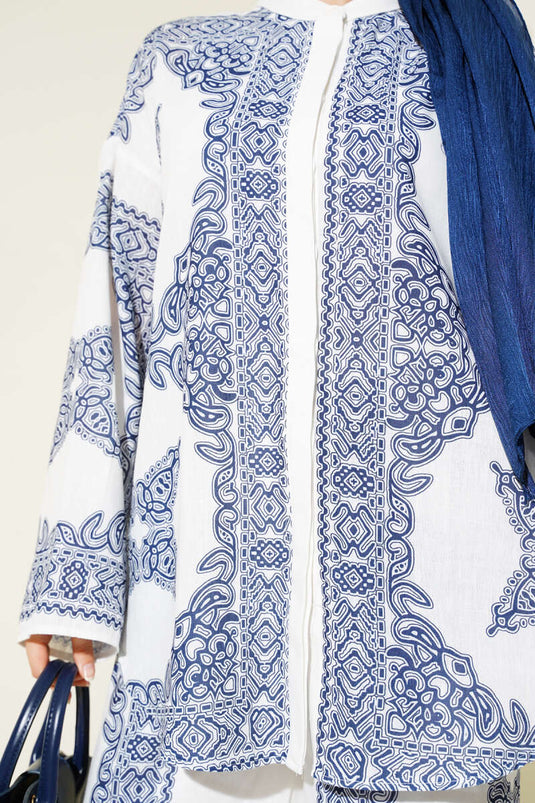 Casual Patterned Two-Piece Set, Navy Blue