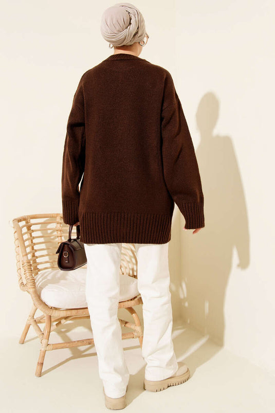 Tunique en tricot décontractée à épaules tombantes, couleur café