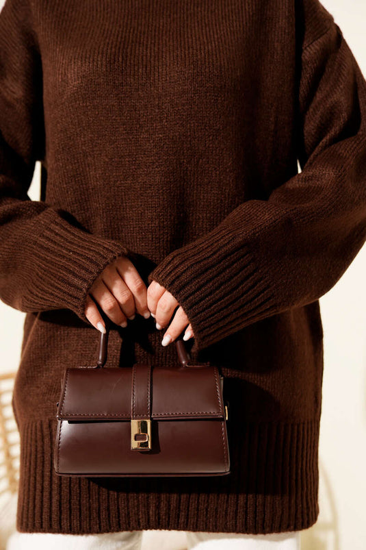 Tunique en tricot décontractée à épaules tombantes, couleur café