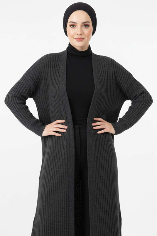كارديجان طويل فضفاض من قماش الكوردروي بلون أنثراسيت