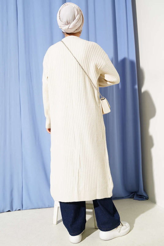 Salaş Fitilli Uzun Hırka Bej