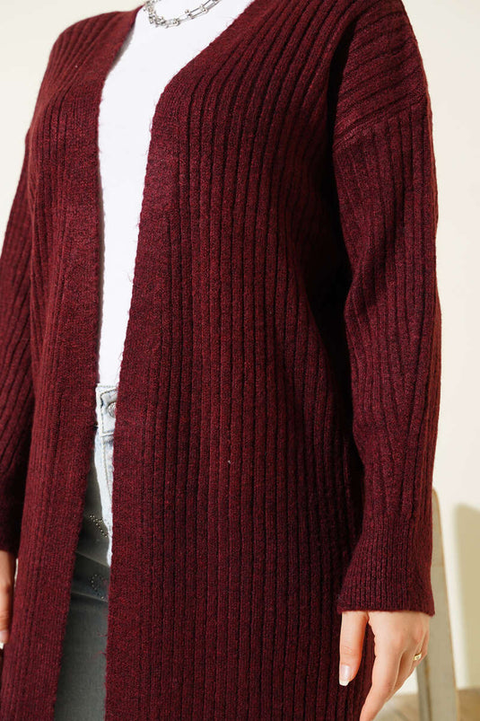 Cardigan lungo in velluto a coste dalla vestibilità ampia, bordeaux