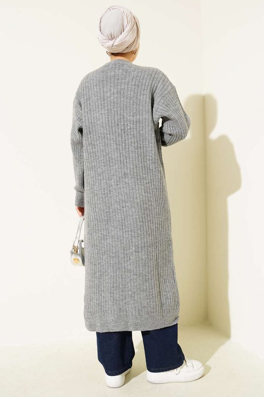 Salaş Fitilli Uzun Hırka Gri