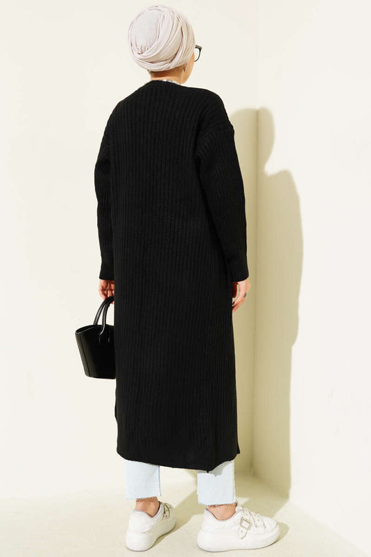 Salaş Fitilli Uzun Hırka Siyah