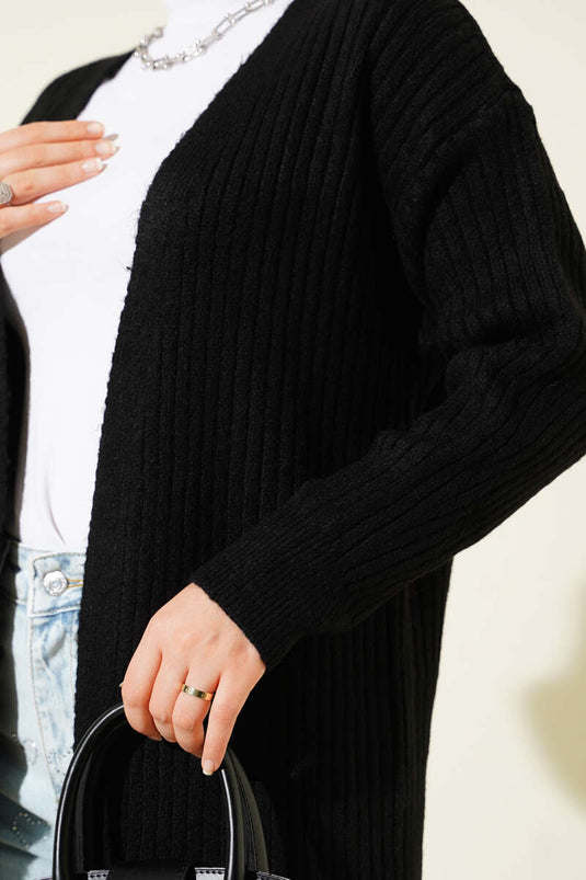 Salaş Fitilli Uzun Hırka Siyah