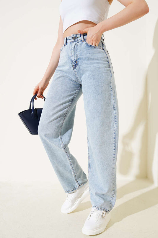 Casual Wide Leg Baggy Jeans Light Snow