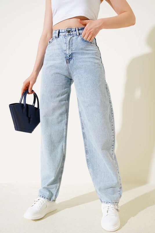 Casual Wide Leg Baggy Jeans Light Snow
