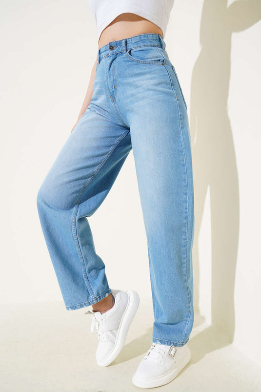 Casual Wide Leg Baggy Jeans Medium Blue