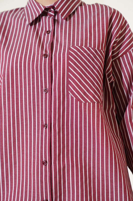 Salaş İnce Çizgili Gömlek Bordo