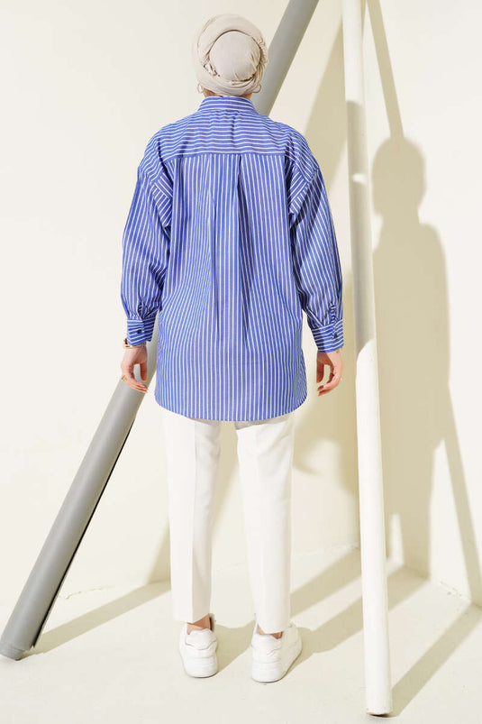 Casual Thin Striped Shirt in Saxe