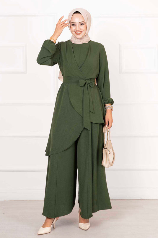 بدلة حجاب كاجوال من قطعتين من Aerobin باللون الكاكي