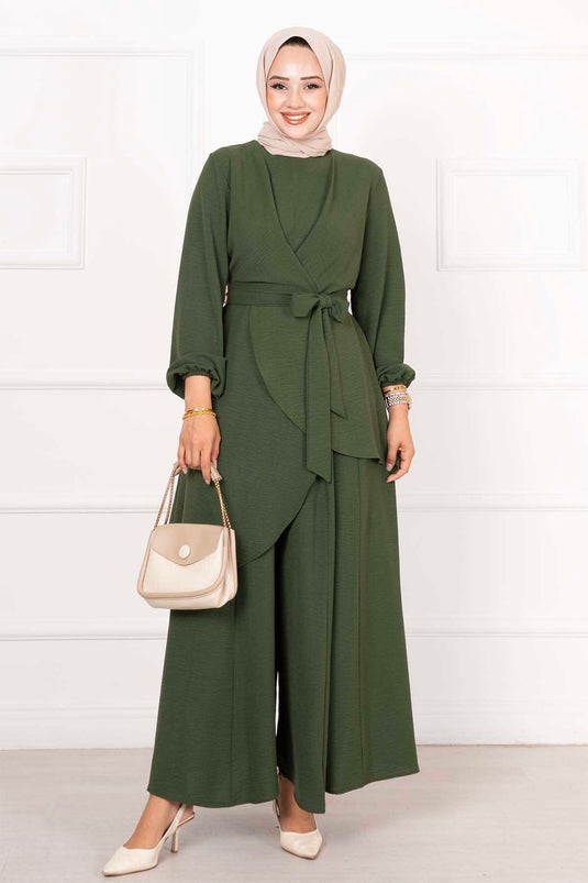 بدلة حجاب كاجوال من قطعتين من Aerobin باللون الكاكي