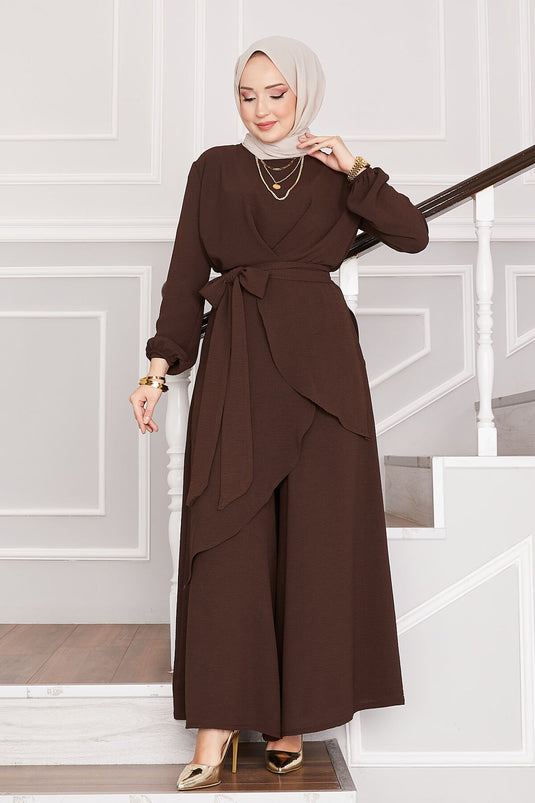 Completo due pezzi con hijab Aerobin Loose Fit color marrone caffè