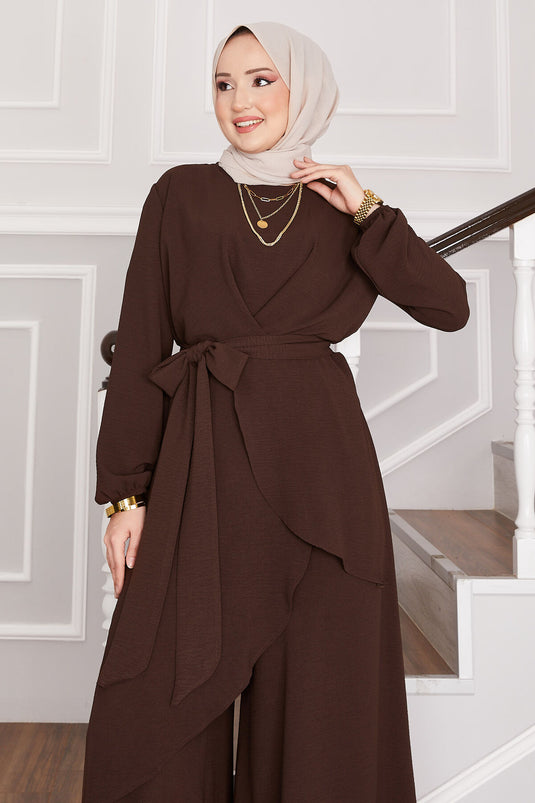 Completo due pezzi con hijab Aerobin Loose Fit color marrone caffè
