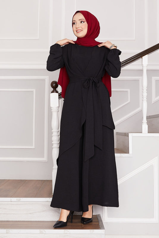 Lässiger Aerobin Hijab Zweiteiliger Anzug in Schwarz