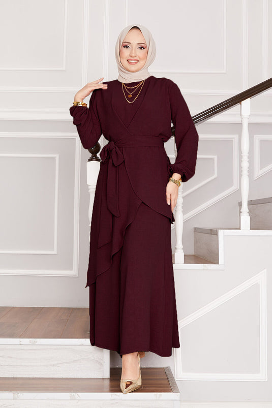 Combinaison double hijab Aerobin à motif décontracté rouge bordeaux