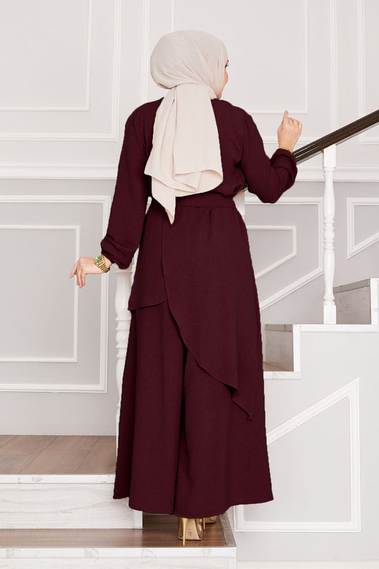 Combinaison double hijab Aerobin à motif décontracté rouge bordeaux