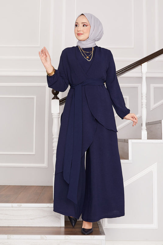 Loose Fit Aerobic Hijab Two-Piece Set Navy Blue