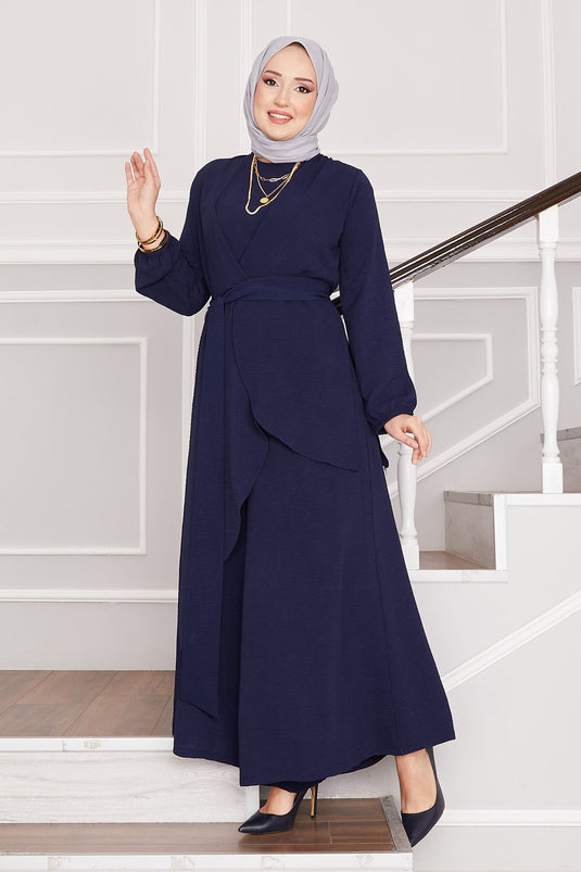 Loose Fit Aerobic Hijab Two-Piece Set Navy Blue